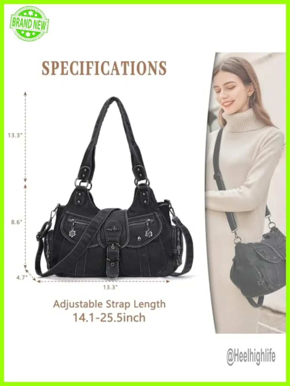 Vegan Leather Hobo Shoulder Bag Tote Purse with Crossbody Strap